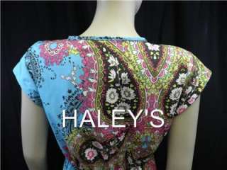 New Lola P Size Small Paisley Aqua Pink Brown White Floral Dress Free 