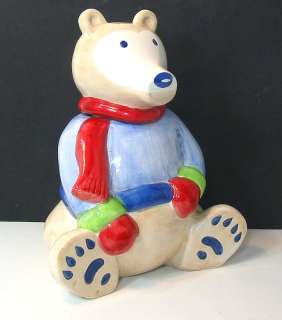   PAINTED GLAZED CERAMIC TEDDY BEAR COOKIE JAR WITH A SEALED LID  