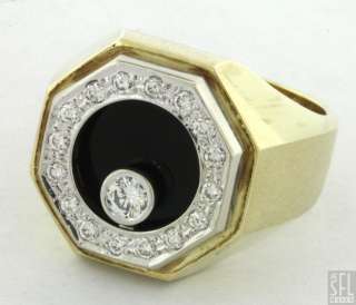   TWO TONE GOLD 0.47CT VS DIAMOND ONYX TURNING RING SIGNED S&M  