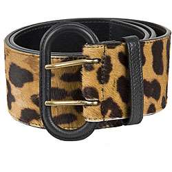 YSL Womens Leopard Print Calf Hair Wide Belt  