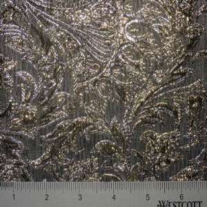 Baroque Metallic Brocade Fabric Taupe Silver Gold 