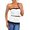 Stanzino Womens White Black Strapless Top With Skinny Belt Detail 