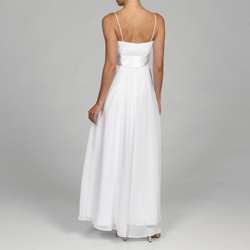Ignite Evenings Womens White Rhinestone Satin Sash Gown   