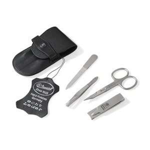 Mens Travel Stainless Steel Manicure set in a Black Leather Case 