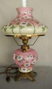 ANTIQUE PINK WHITE FLOWER GONE WITH WIND HURRICANE LAMP  