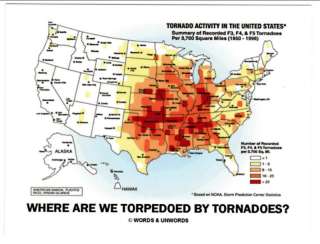 Postcard Map of USA TORNADO ACTIVITY Weather  