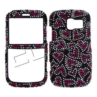   P7040 Diamond Bling Case Cover  Reddish Pink Hearts Black 022  