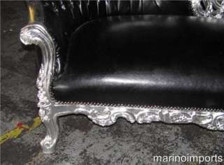   Silver leaf Rococo Leather Tufted Chaise Lounge Sofa Daybed  