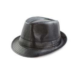 Faddism Mens Black Faux leather Fedora Hat  