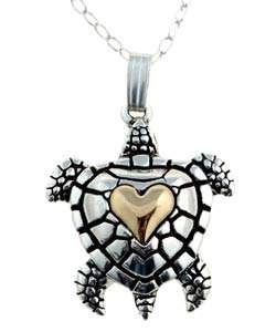 Sterling Silver and 14k Gold Turtle Necklace  
