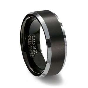Black Tungsten Wedding Band   Brushed Center with High Polished Edges 