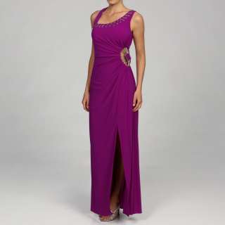 Ignite Evenings Womens Magenta Beaded One shoulder Cutout side 