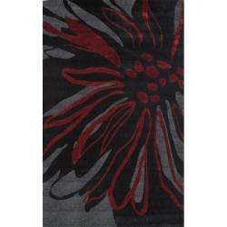Handmade Alexa Black Norwegian Floral Pattern Venom Rug (76 x 96 