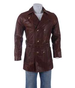 Monarchy Mens Belted Long Leather Jacket  