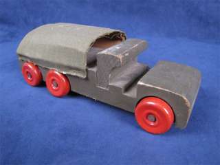 Vintage Green Wood Army Truck Red Tin Wheels  