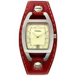 Fossil Womens Quartz Red Leather Watch  