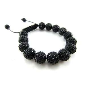  12mm Fully Iced Out All Black Beaded Adjustable Bracelet 