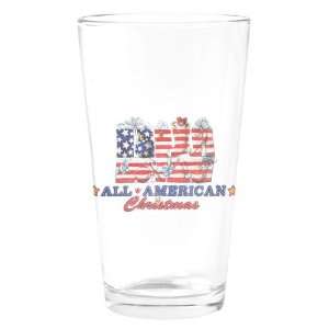 Pint Drinking Glass All American Christmas US Flag Stockings Presents