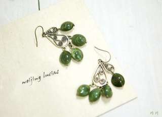 Fashion Lady Elegant Bohemia Waterdrop Green Beads Chandelier Earrings 