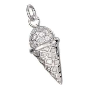   Sterling Silver Pave Cubic Zirconia Ice Cream Charm Jewelry