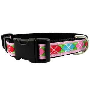  X Small Pink Argyle Dog Collar 5/8 wide, adjusts 8 10 