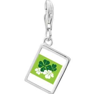   Green Four Leaf Clovers Photo Rectangle Frame Charm Pugster Jewelry