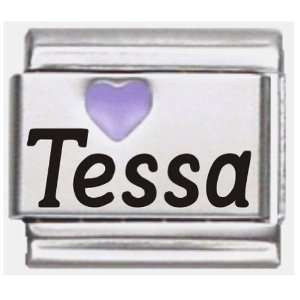  Tessa Purple Heart Laser Name Italian Charm Link Jewelry