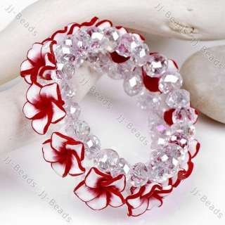 1p Red Polymer Clay Flower & Crystal @Bracelet 6L  