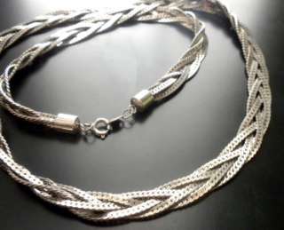 Vintage Silver Tone Long Wide Chunky Braided Chain Necklace Estate 