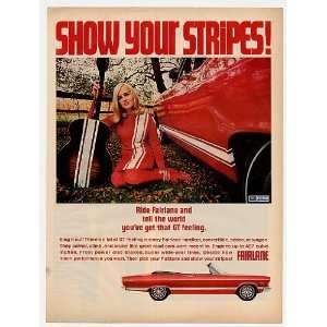  1967 Red Ford Fairlane Convertible Stripes Guitar Print Ad 