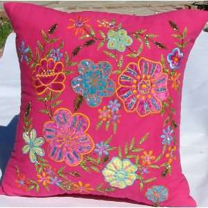Bright Bed Pink With Flowers Pillow 