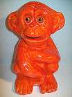 vintage haeger pottery orange monkey 8032 whimsy bank returns not