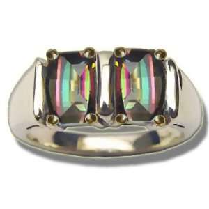  Twin 7X5 Barrel Cut Mystic Topaz Ring Jewelry