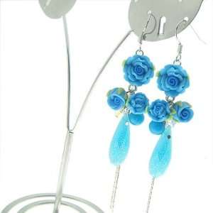Blooming Flower Tassel Drop Earrings (Azure)