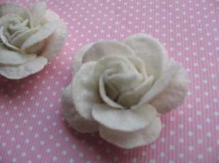 10 Small Felt Rose 4D Flower Appliques Bow Ivory  