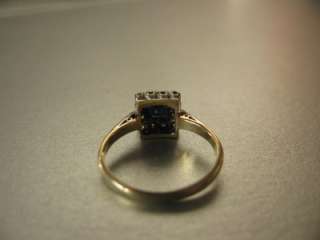   Gold & Platinum Square Cut Blue Sapphire & 12 Diamond Ring  