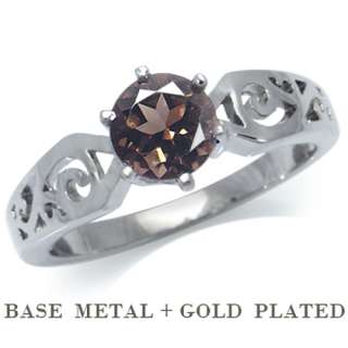 2ct. Natural Smoky Quartz White Gold Plated Filigree Solitaire Ring 