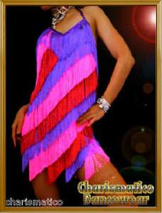 Multi color PINK Salsa Latin FRINGE dance dress  