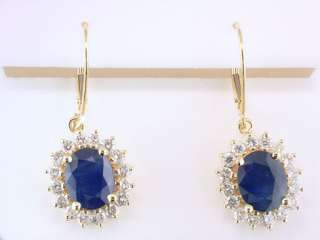   Sapphire Diamond 5.50ct 14K Yellow Gold Leverback Earrings Jewelry
