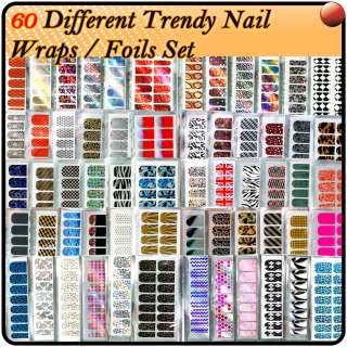 60 X Different Nail Art Trendy Nail Wraps / Foils Sticker Full Cover 