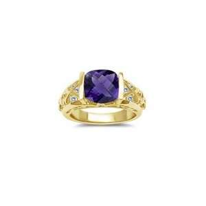  0.28 Cts Diamond & 1.58 Cts Amethyst Ring in 14K Yellow 