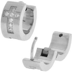  Inox Jewelry 316L Stainless Steel cz Cross Huggy Earrings 
