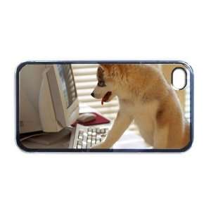  Puppy at computer funny Apple iPhone 4 or 4s Case / Cover 