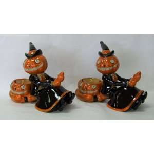 Set of 2 Witch & Broom Tea Light Holder  Cool Ghools  Halloween 