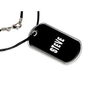 Steve   Name Military Dog Tag Black Satin Cord Necklace