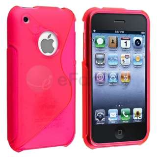 Hot Pink S Shape TPU Skin Rubber Soft Gel Case Cover For iPhone 3 G 