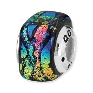  Sterling Silver Rainbow Square Dichroic Glass Bead 