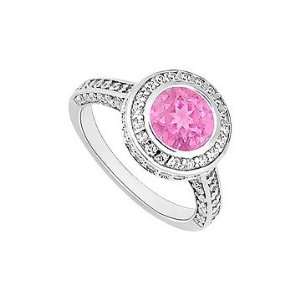 Pink Sapphire and Diamond Halo Engagement Ring  14K White Gold   2.00 