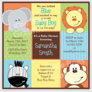 20 Jungle Squares Baby Shower Birthday Invitations  