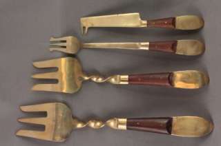 Vintage Thailand Siam Brass Teak Flatware Serving Forks  